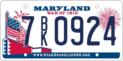 MD license plate 7BK0924