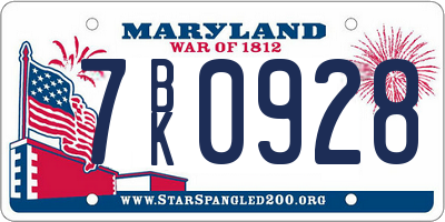 MD license plate 7BK0928