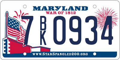 MD license plate 7BK0934
