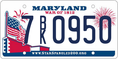 MD license plate 7BK0950