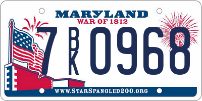 MD license plate 7BK0968