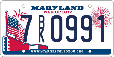 MD license plate 7BK0991