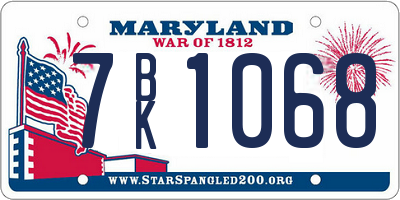 MD license plate 7BK1068