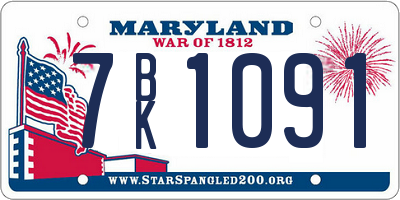 MD license plate 7BK1091