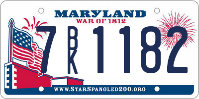 MD license plate 7BK1182