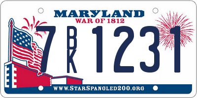 MD license plate 7BK1231
