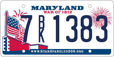 MD license plate 7BK1383