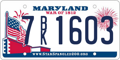 MD license plate 7BK1603