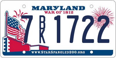 MD license plate 7BK1722