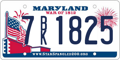 MD license plate 7BK1825