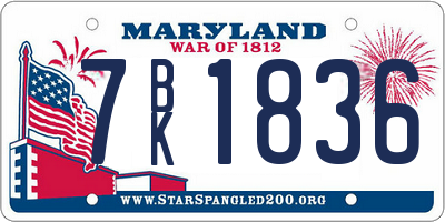 MD license plate 7BK1836