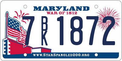 MD license plate 7BK1872