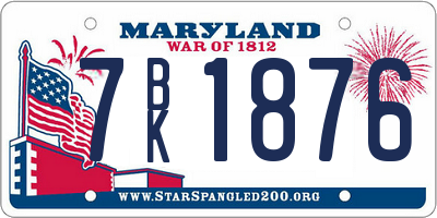 MD license plate 7BK1876