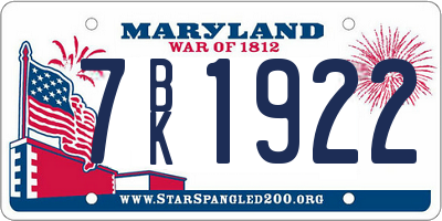 MD license plate 7BK1922