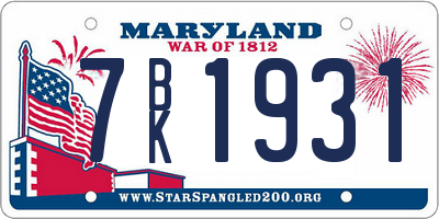 MD license plate 7BK1931