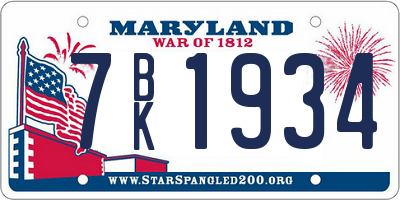 MD license plate 7BK1934