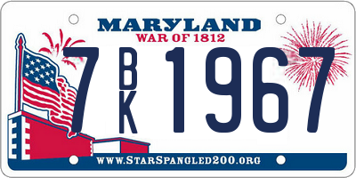 MD license plate 7BK1967