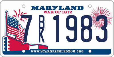 MD license plate 7BK1983
