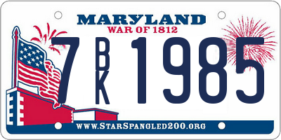 MD license plate 7BK1985