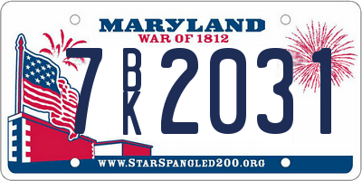 MD license plate 7BK2031