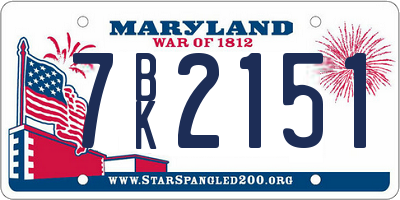 MD license plate 7BK2151