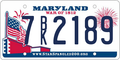 MD license plate 7BK2189