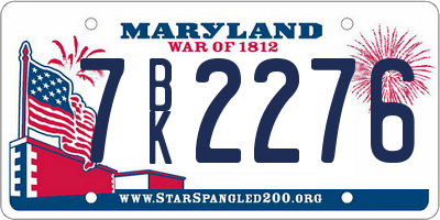 MD license plate 7BK2276