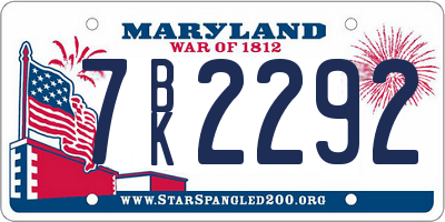 MD license plate 7BK2292