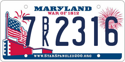 MD license plate 7BK2316
