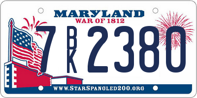 MD license plate 7BK2380