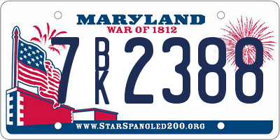 MD license plate 7BK2388