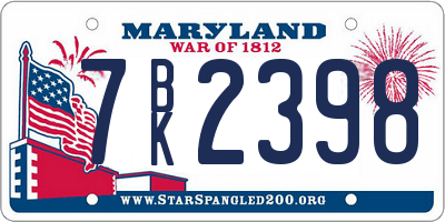 MD license plate 7BK2398