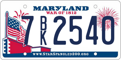 MD license plate 7BK2540
