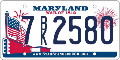 MD license plate 7BK2580