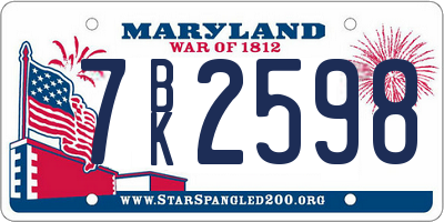 MD license plate 7BK2598