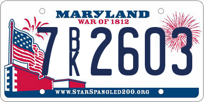 MD license plate 7BK2603