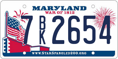 MD license plate 7BK2654