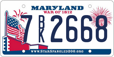MD license plate 7BK2668