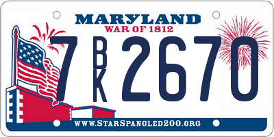 MD license plate 7BK2670