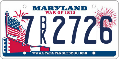 MD license plate 7BK2726