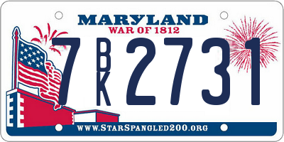 MD license plate 7BK2731
