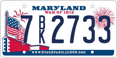 MD license plate 7BK2733