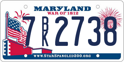 MD license plate 7BK2738