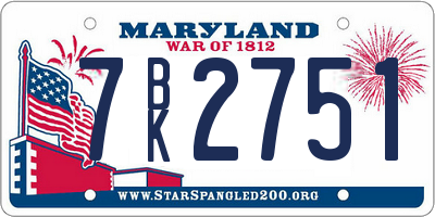MD license plate 7BK2751