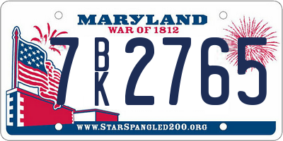MD license plate 7BK2765