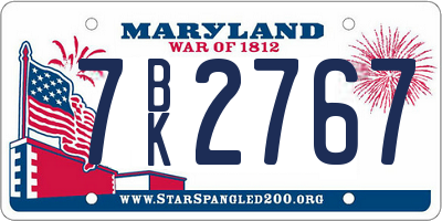 MD license plate 7BK2767