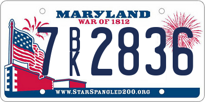 MD license plate 7BK2836