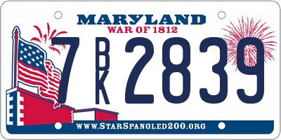 MD license plate 7BK2839