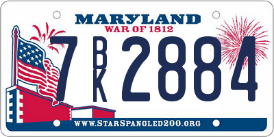 MD license plate 7BK2884