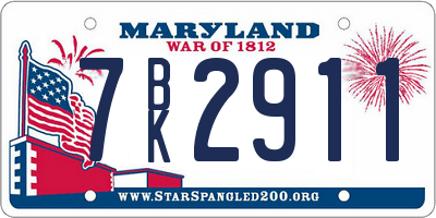 MD license plate 7BK2911